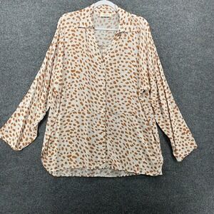UMGEE Blouse Top Womens 2XL‎ White Polka Dots Button Up Lightweight Lagenlook